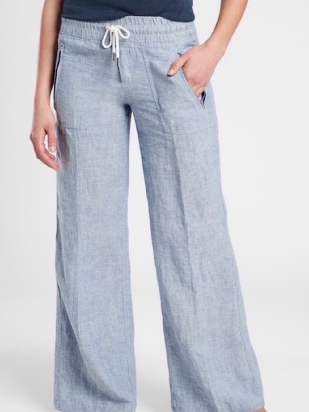 Athleta Cabo Light Blue Wide-Leg Linen Drawstring Pants. Women's 18